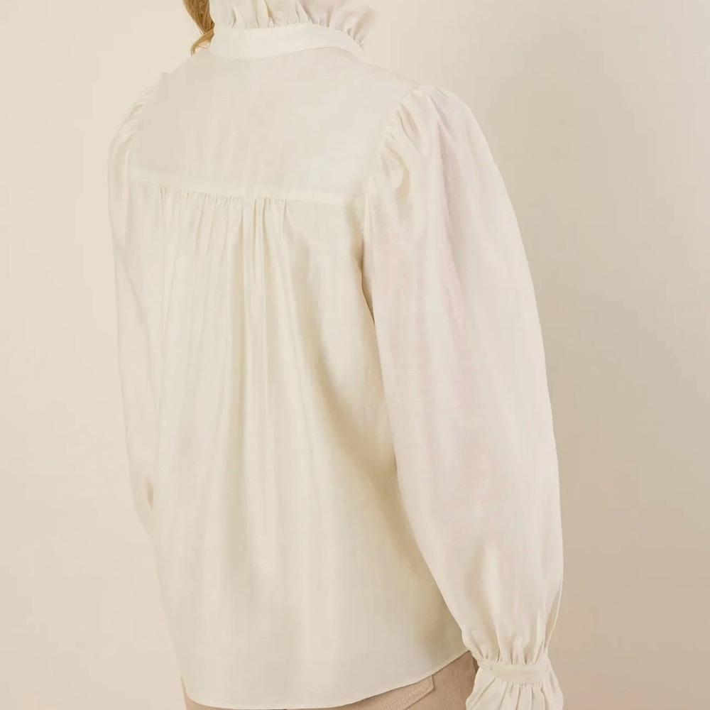 Chic Cream Ruffle Button-Down Blouse - Picture 4 of 5